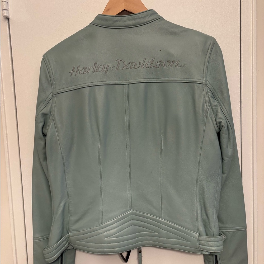 Harley Davidson Women's Leather Jacket - color Soft Aqua Blue Size M - Picture 8 of 8